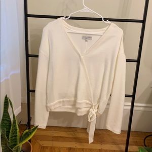 Madewell White Texture & Thread wrap top